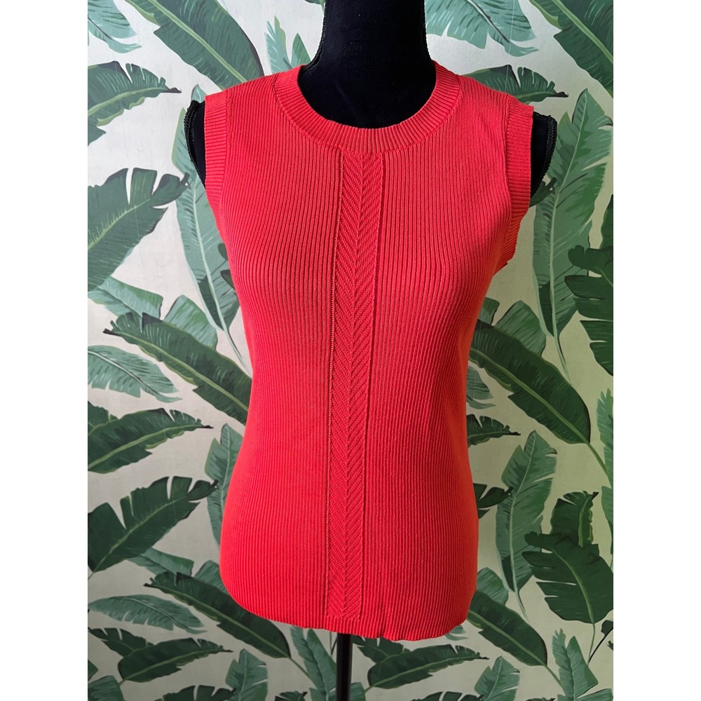 Elie Tahari Sleeveless Ribbed Knit Shell Tank Women Medium Red